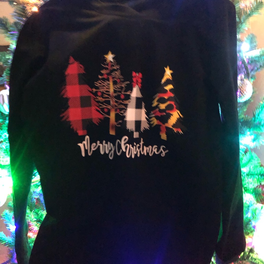 Black Merry Christmas Sweatshirt with Festive Tree Design